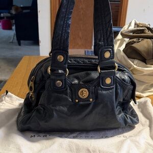 Marc Jacobs Navy Leather Shoulder Bag with Gold Accents